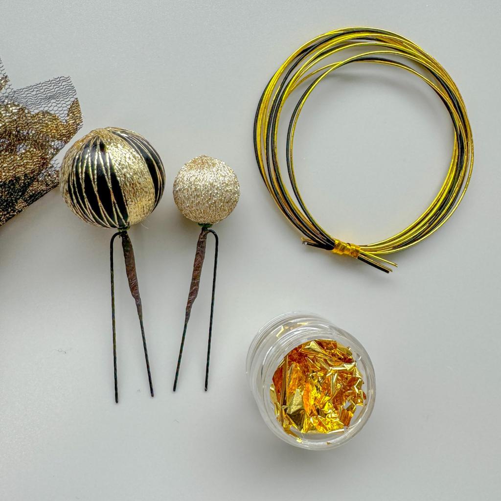 Black Gold Hair Hair Ball Gold Graduation Wedding Ornament, Coming-of-age Ceremony, Accessory, Kanzashi, Mizuhiki, Leaf, Headdress, Ceremony, Kimono,