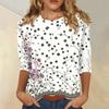 Women’s Casual Three Quarter Sleeve Floral Print Crew Neck Top Loose Fit Lightweight Blouse for Daily Wear and Office