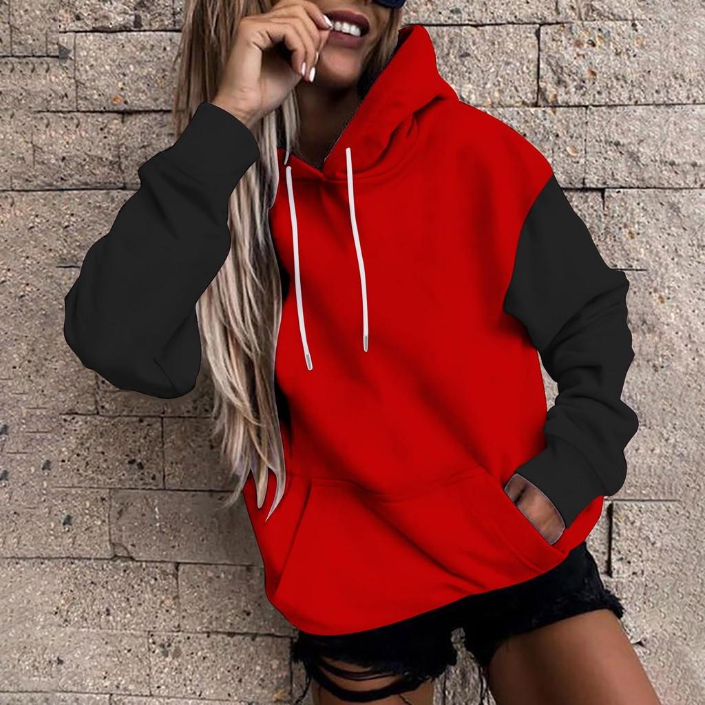 Women's Casual Long Sleeve Color Block Hoodie Sweatshirt