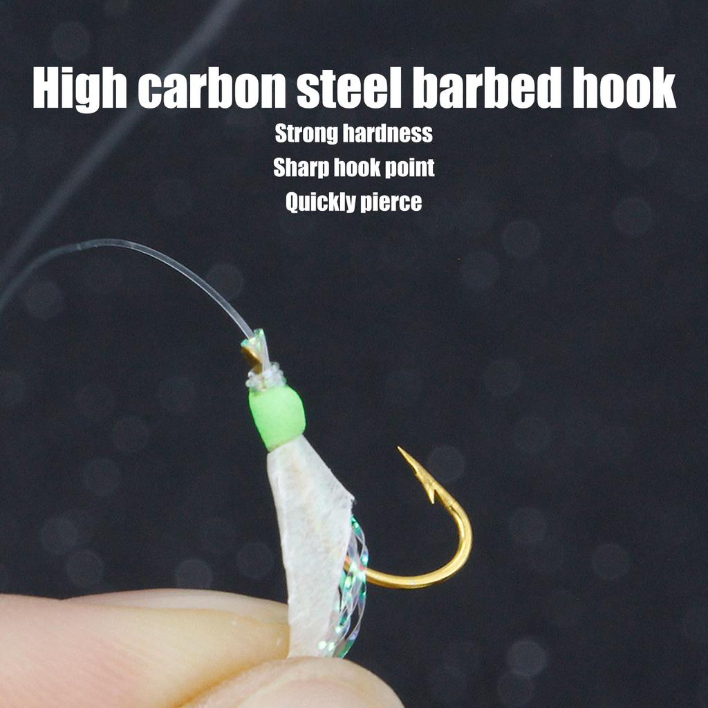 5 Pcs Fish Skin String Hooks with Luminous Beads Feather Fishing Rigs Baits 6 Hooks Saltwater Fishing Lure 8#