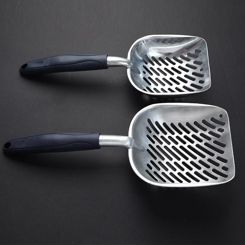 Katzenstreuschaufel mit langem Griff, große Katzenstreuschaufel aus Metall mit tiefer Schaufel, Reinigungswerkzeug für Haustiere