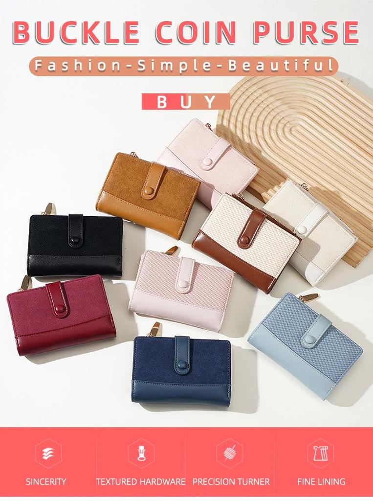 New Women's Zipper Bifold Wallet - Fashion PU Patchwork Coin Purse