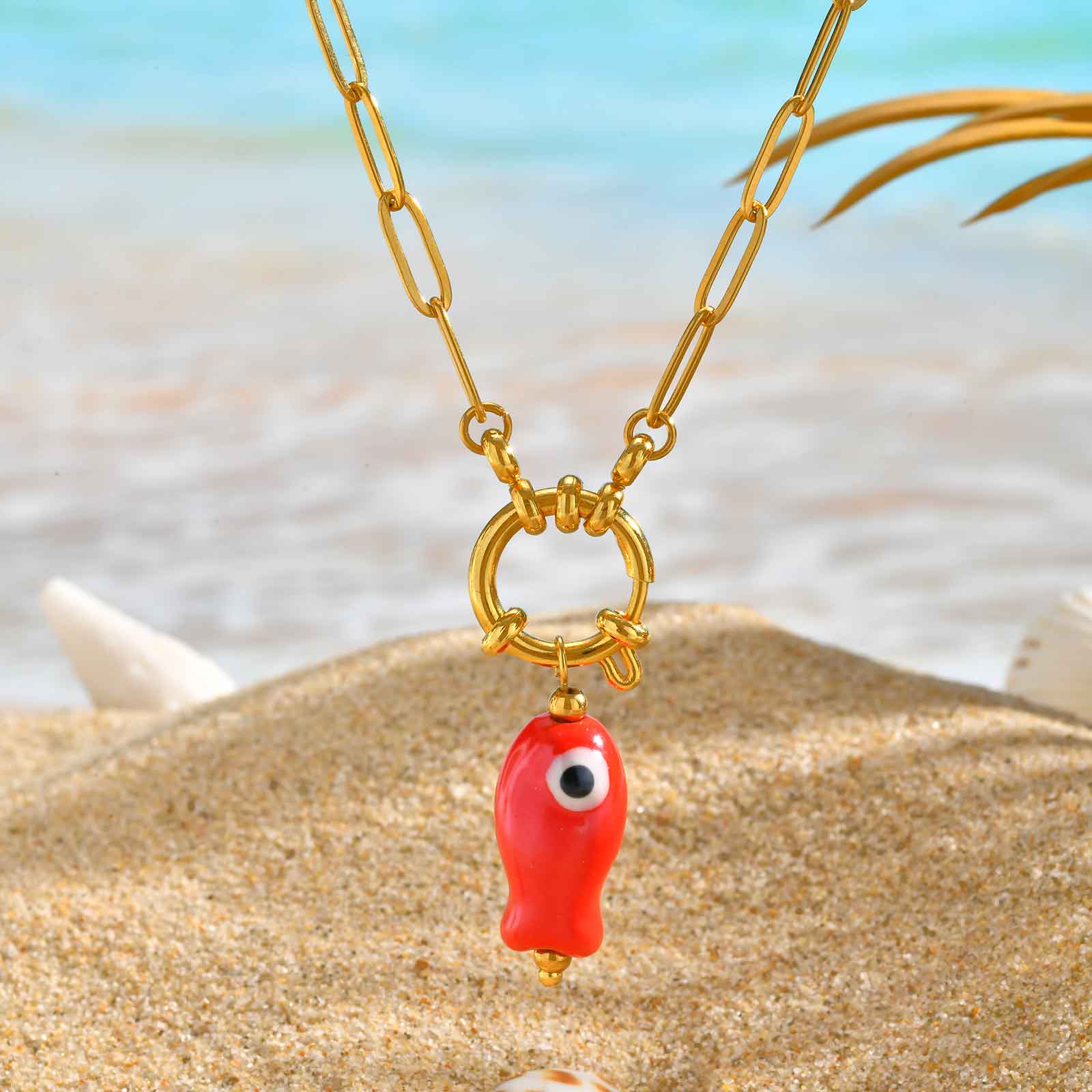 

Fashion Blue/Red Ceramic Fish Pendant Necklace for Women,Stainless Steel Starfish Hoop Necklaces,Cute Handmade Jewelry Gift