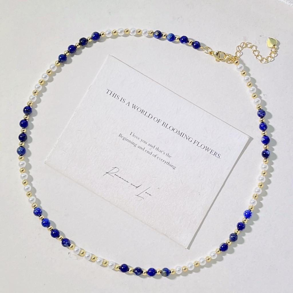 Natural Lapis Lazuli Artificial Crystal Pearl Design Sense Necklace Collarbone Chain Sweater Chain