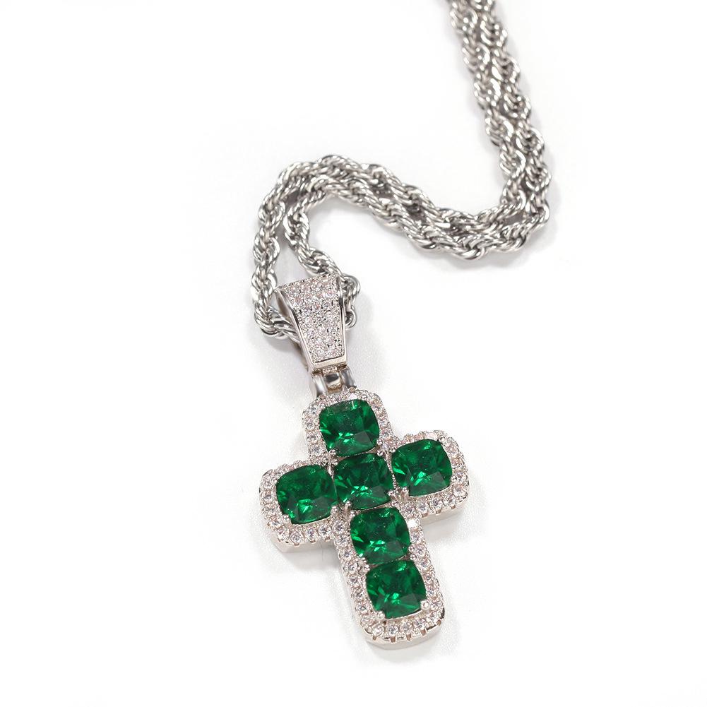Gu Meng Hip-Hop Fashion Pendant: Copper Cross with Colored Zircon
