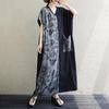 Kurzarm Plus Size Baumwolle Vintage Blumenmuster Neu in Kleidern für Damen lässig locker Maxi langes Sommerkleid