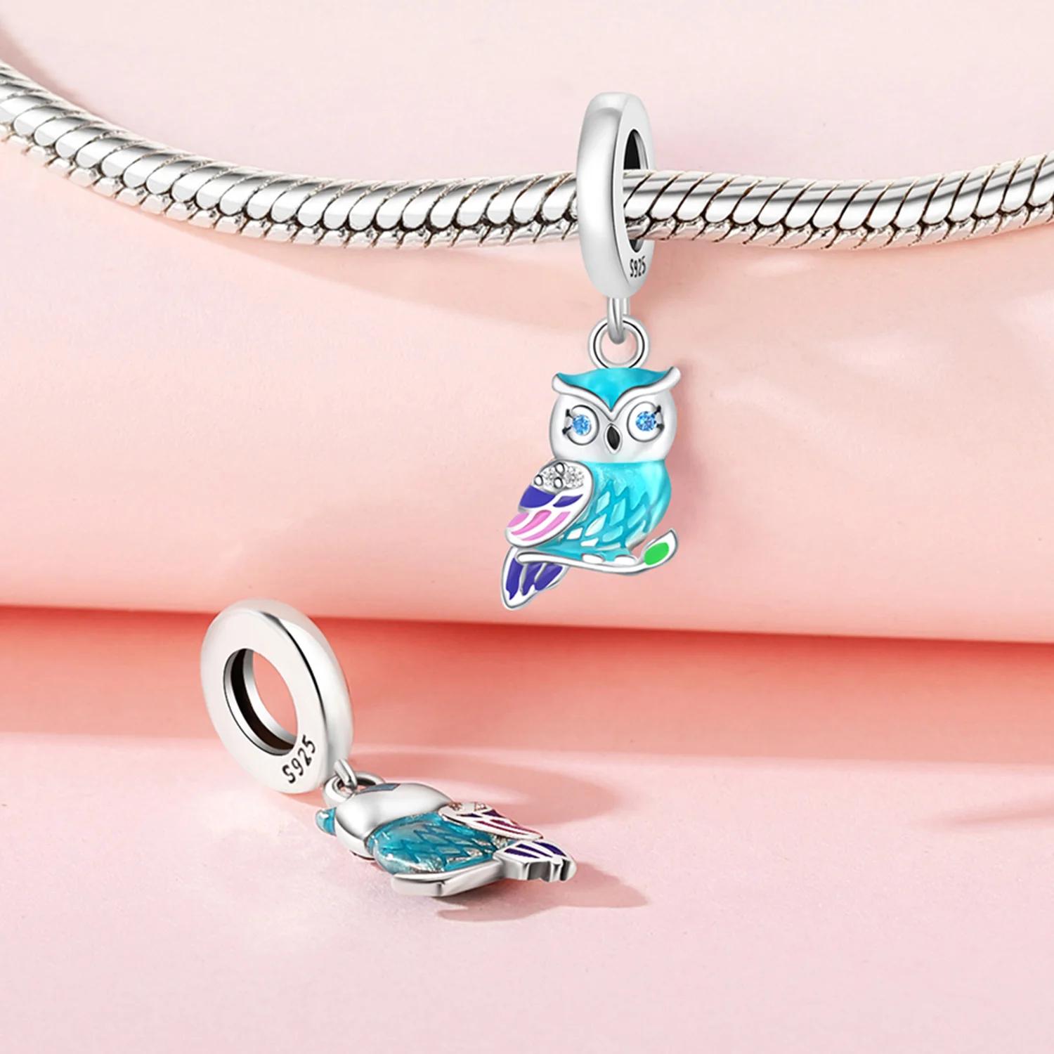 

Orginal Charms Copper Purple Owl Fluorescent Beads Blue Zircon Moon Pendant Fit Bracelet Women Jewelry Making Fine Gift