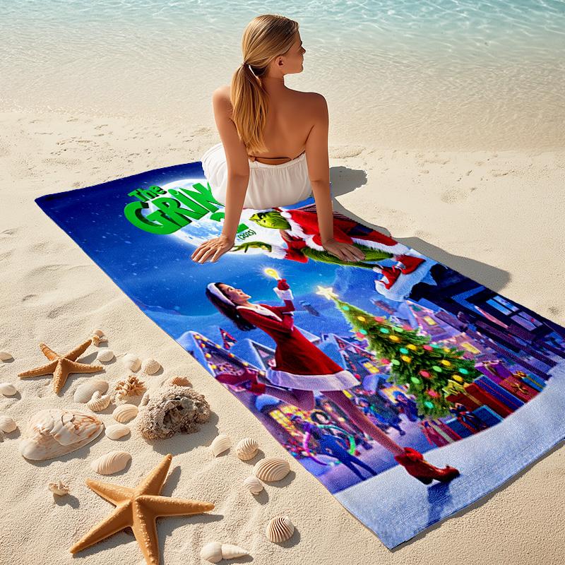 Christmas Gift Oscar Comedy Movie How the Grinch Stole Christmas Soft Beach Towel Outdoor Camping Vacation Swinging Beach Scarf Decorative Blanket B18