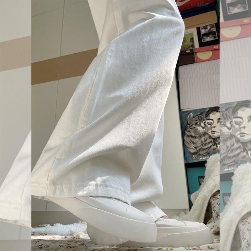 Spring New Small White Straight Jeans Women's Loose High Waist Skinny Versatile Wide Leg Pants