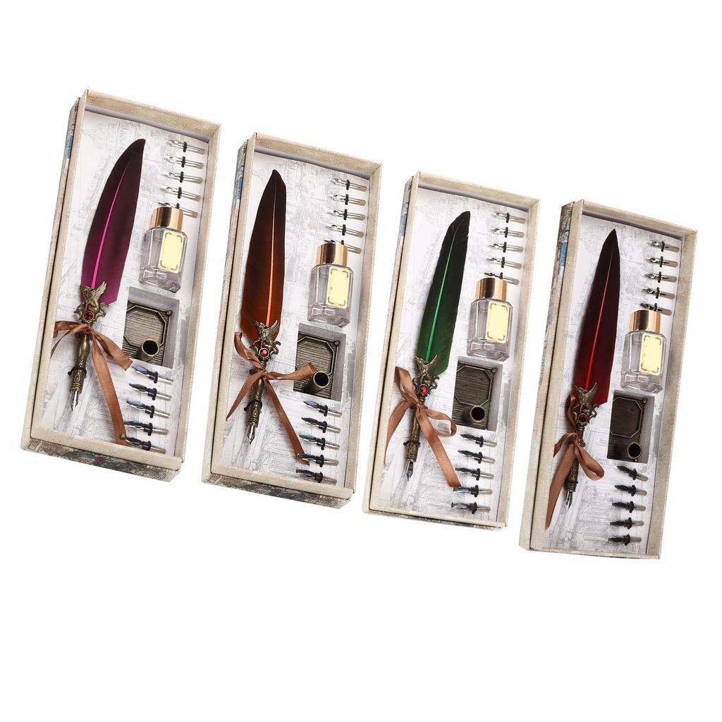 Pen Set Vintage Creativity Ink Carving Writing Suit for Lover Teacher Classmate Gift