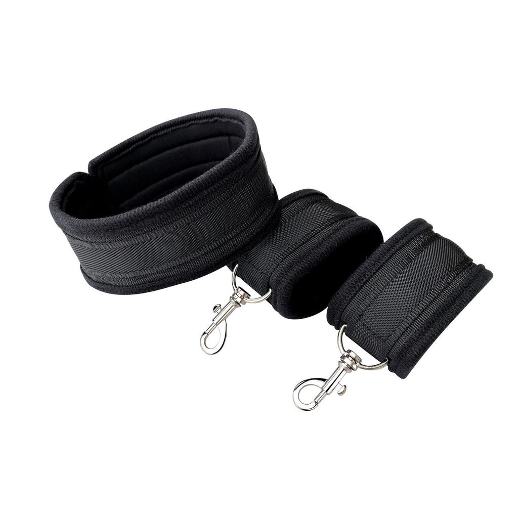Nine-Ring Bondage Set: Handcuffs, Neck Collar, Waist Belt, Eye Mask, Restraint Straps, Sponge Material.