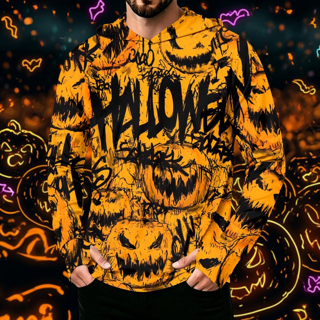 Men's Long Sleeve Hoodie with Sun Halloween Print Pullover