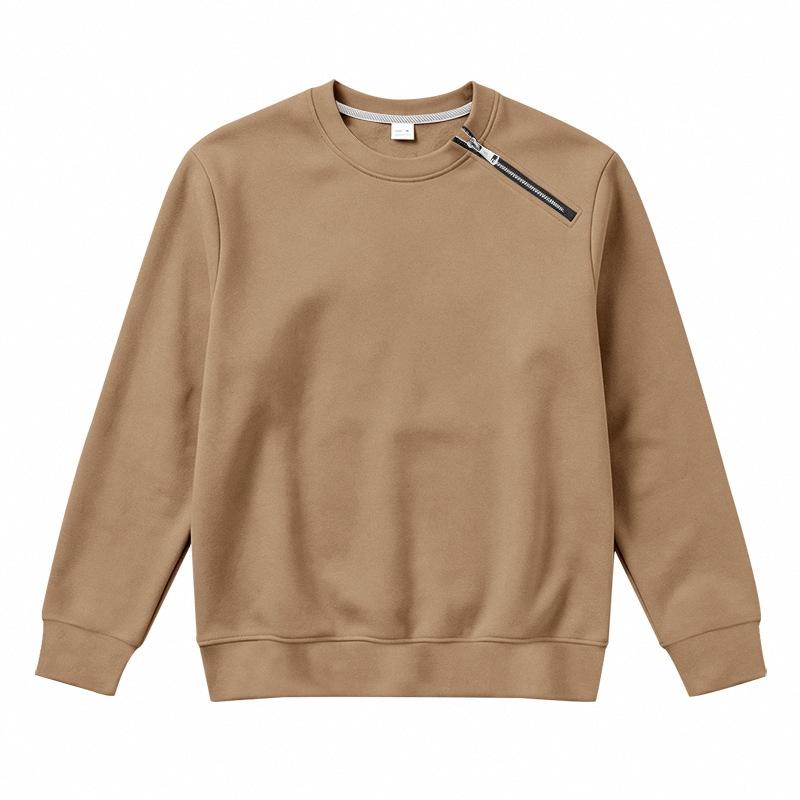 Men S Solid Color Fleece Lined Loose Casual Round Neck Sweatshirt