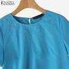 ZANZEA Women Casual Round Neck Summer Short Sleeve Print Blouse