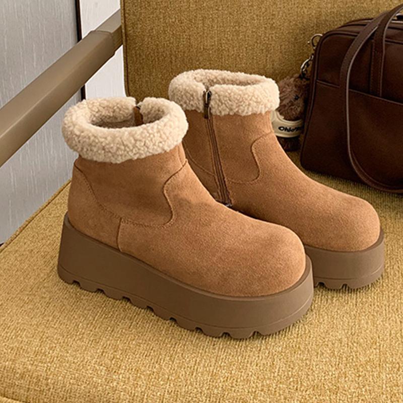 Flats Fur Women Ankle Boots Platform Designer Cotton Shoes Winter Suede Snow Boots 2025 New Casual Cotton Botas De Mujer