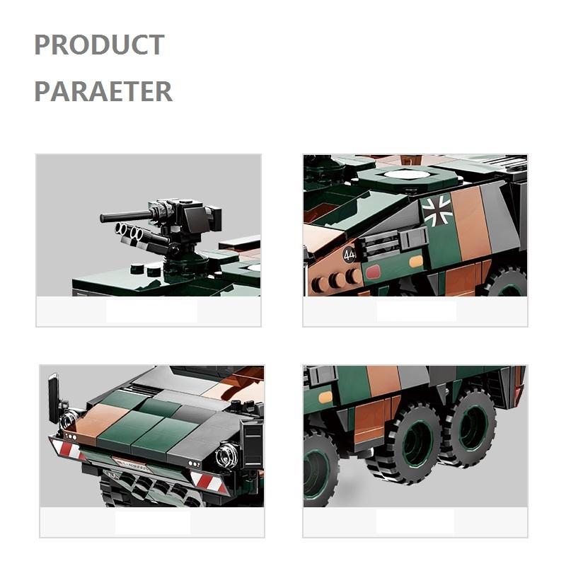 Non-Toxic 438Pcs Modern Military Boxer Armor Vehicle Building Blocks Fighting Car Model Sets Brick Children Kids Toys Diy Toys Gift