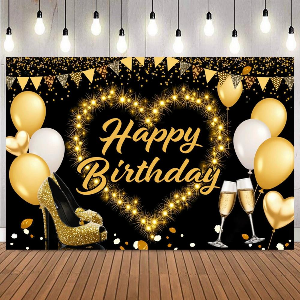 Happy Birthday Luxury Black Gold Backdrop 30th 40th 50th 60th Birthday Party Decor Banner Photography Background Studio Props
