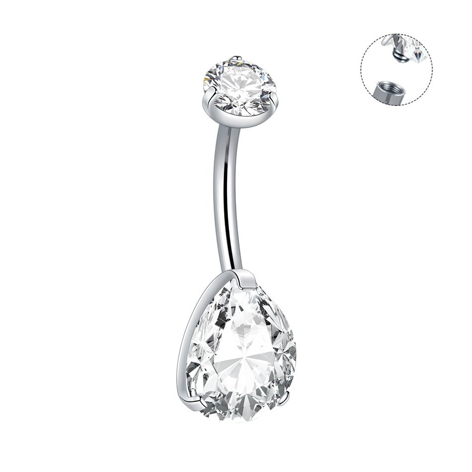 1Pc Titanium Zircon Belly Button Ring Internally Threaded Navel Ring Belly Piercing Women's Navel Piercing Body Jewelry 14G