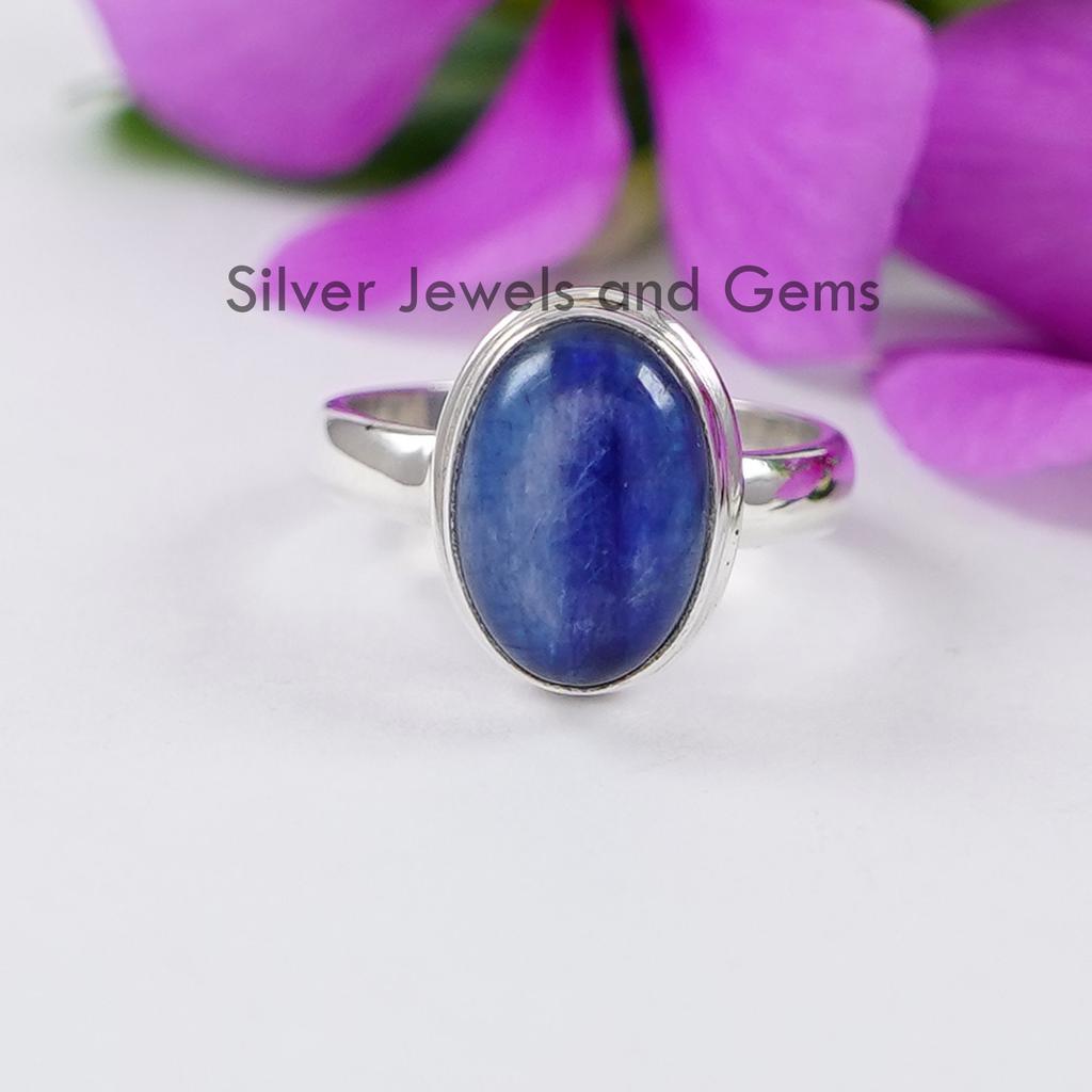Natural Kyanite Ring, 925 Sterling Silver Oval Gemstone Ring, Gift for Birthday, Ring for Women, Blue Gemstone Ring, Handmade Ring