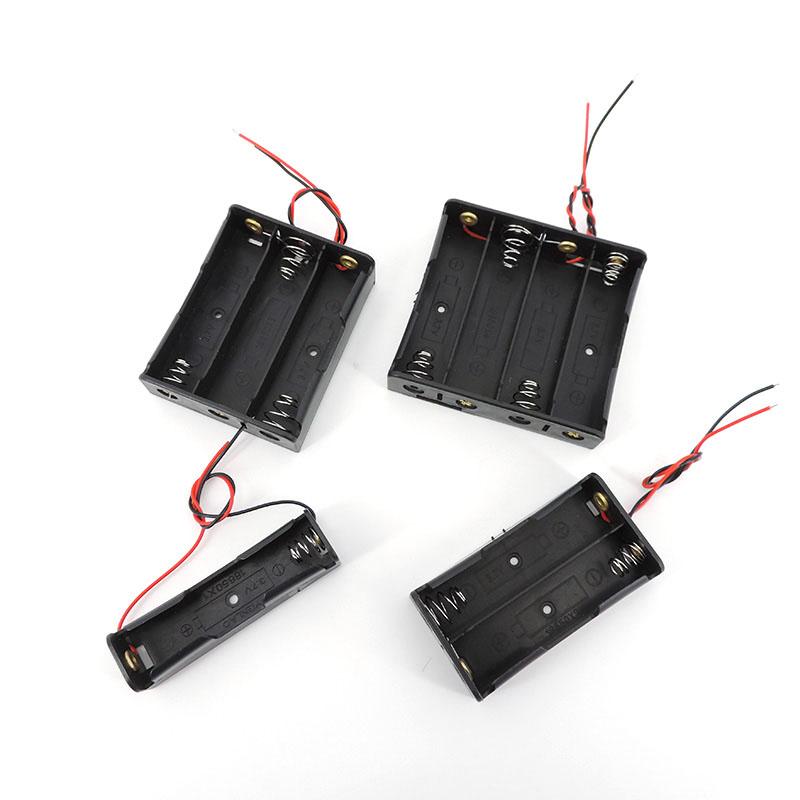 5 Stück 1/2/3/4 Schlitze Port 18650 Batterie Aufbewahrungsbox Gehäuse DIY Way Batterien 3,7V Clip Halter Schwarzer Kunststoffbehälter Drahtleitung 2Pin