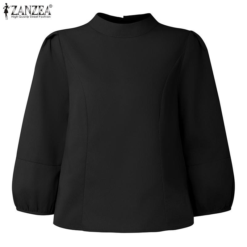ZANZEA Women Casual Round Neck Solid Color 3/4 Sleeve Loose Blouse