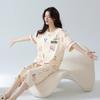 Korean minimalist style pajamas for women, summer cool thin cotton striped cropped pants, letter short-sleeve crew neck loungewear set