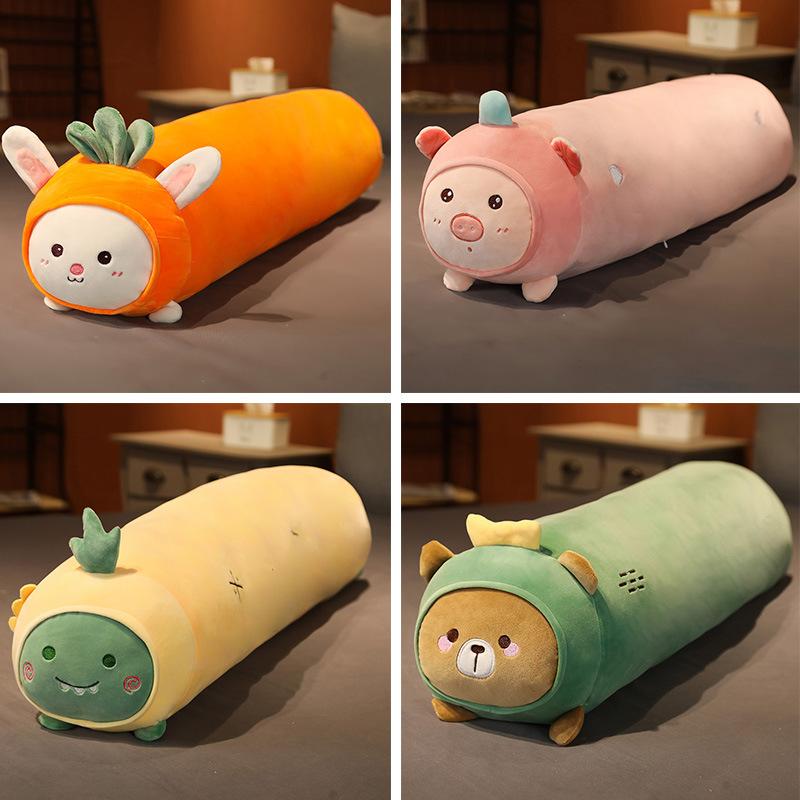 Soft Cute Fruit Animal Cylindrical Long Pillow Cute Radish Rabbit Dinosaur Doll Girl Bed Sleeping Holding Doll Pillow