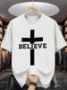 Men O Neck Tee Cross Believe Faith Letter Print Cotton Short Sleeve Loose Oversized Summer Stre