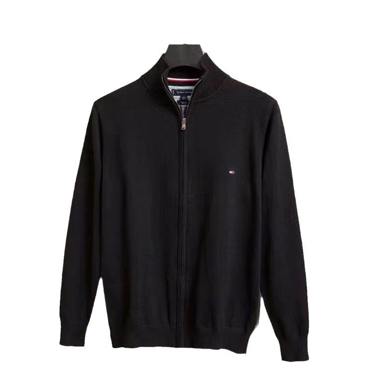 Tommy Men's High-Neck Embroidered Zipper Cardigan Sweater, Autumn/Winter '23 Collection