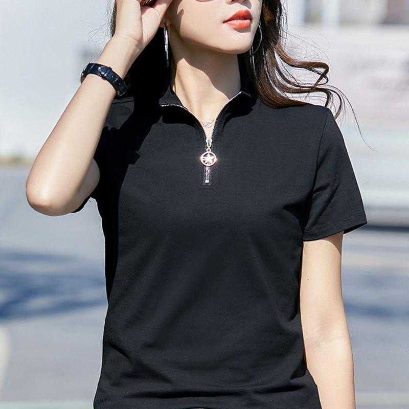 Women's Summer New Style T-shirt Women's Short-sleeved Stand-up Collar Slim Slimming Pullover Base Solid Color Korean Casual Simple