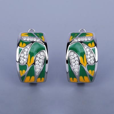 Classic Earrings for Women's Leaf Zircon Earrings Green Handmade Enamel Jewelry Women's for Wedding Jewelry Party Earring