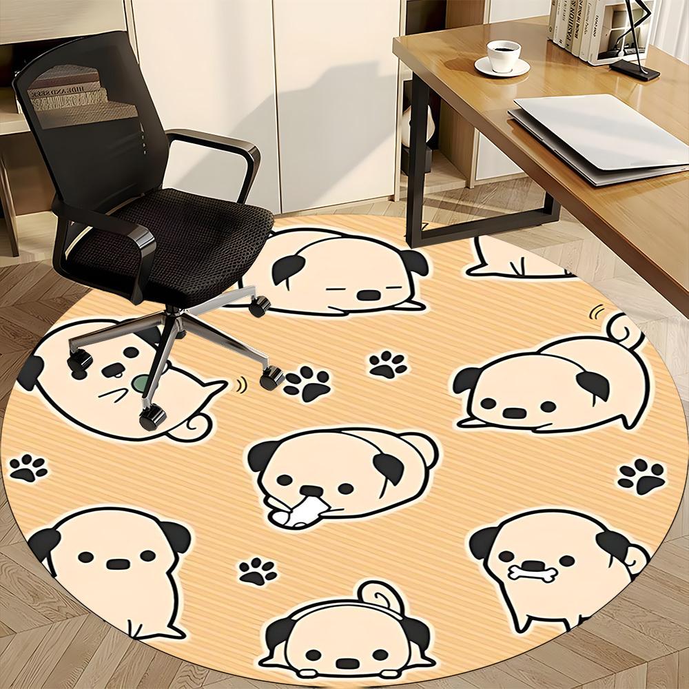 1PCPug Pattern Office Round Area Rug,  Mat Suitable For Office, Under Office Chairs Bedroom Living Room Home Decor, Room Deco