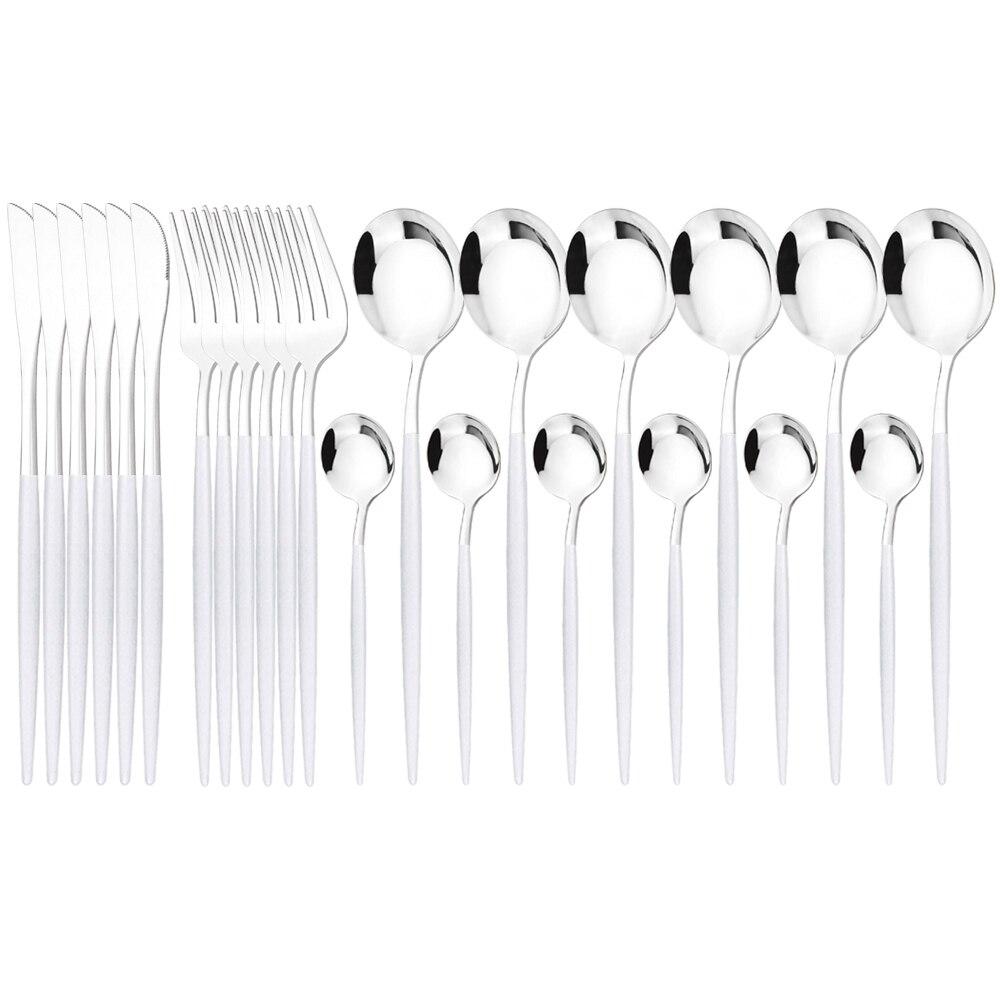 24Pcs Mint Gold Dinnerware Set Knife Fork Coffee Spoon Cutlery Western Stainless Steel Tableware Flatware Kiechen Silverware