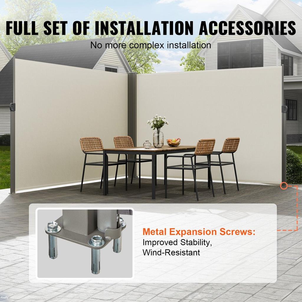 Retractable Side Awning, 79''x 236'' Outdoor Privacy Screen, 180g Polyester Water-proof Retractable Patio Screen, UV 30+ Room Divider Wind Screen for