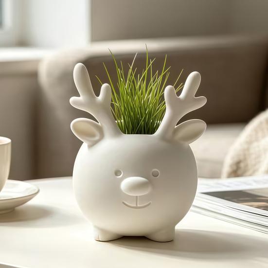 Office Desk Accessory 3D Printed Reindeer Succulents Planter Pot for Indoor Plants, Decorative Desktop Plant Organizer, Christmas Table Ornament,