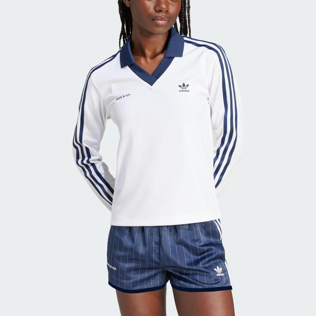 Adidas Originals Sporty & Rich Collaboration SS24 Comfortable Fashion V-Neck Soccer Jersey Women Tops White JI9276
