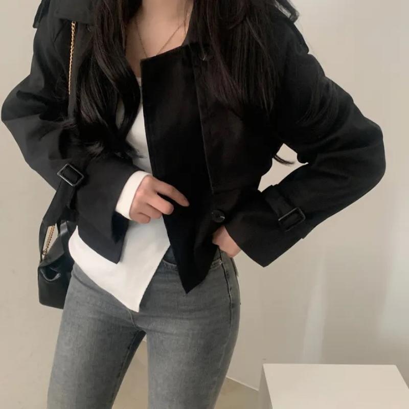 

Американский винтажный дизайн, чувство полета, короткое пальто, женская осенняя мода, свободная нестандартная одежда, эстетическая ретро-куртка для женщин L чёрный
