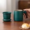 Ceramic Mug Wooden Handle with Lid Filter Tea Cup Large Capacity Office Cup Tea Cup Tea Separation Gift