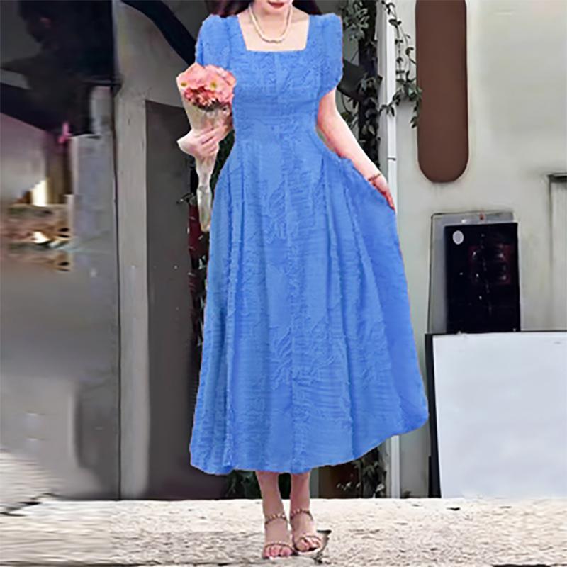 

ZANZEA Женское элегантное повседневное платье с квадратным вырезом и короткими рукавами 5XL синий