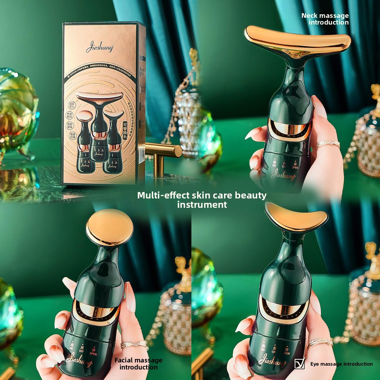 

Электрический массажер для лица для подтяжки кожи шеи, уменьшения морщин, ультразвуковой V-образный лифтинговый аппарат для лица Golden three-headed