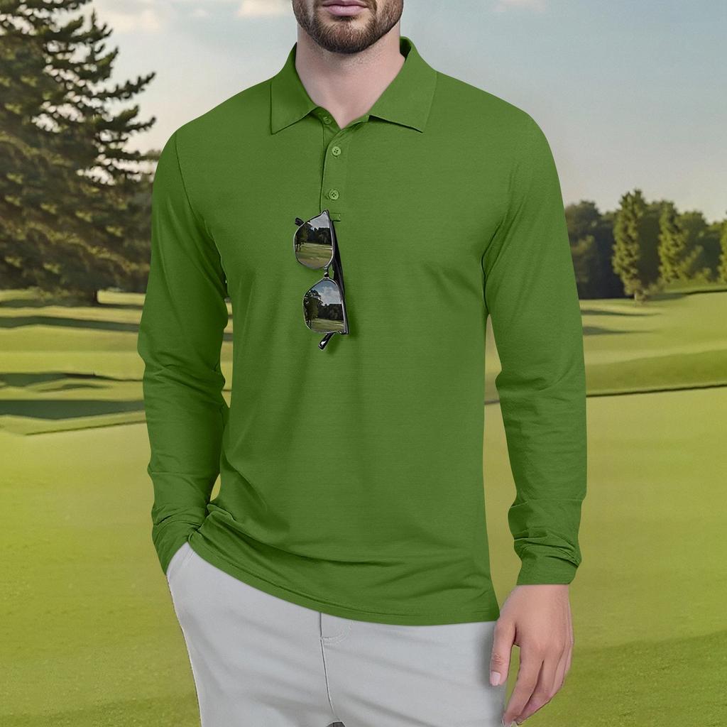 Men's Classic Golf Shirts Ice Silk Breathable Long Sleeve Performance Collar Shirts Lightweight Summer Casual Quick Dry Tee