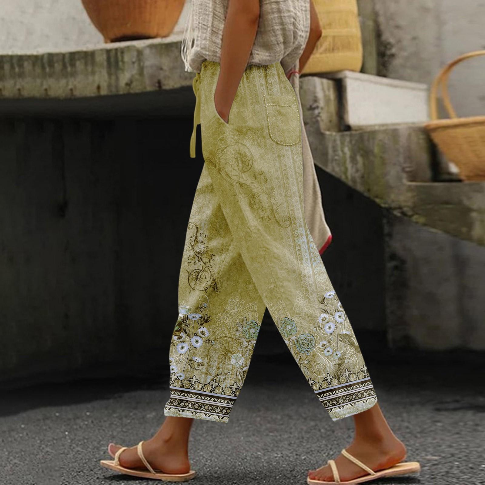 

Женские повседневные брюки с модным принтом и карманами на шнурке, брюки с эластичной резинкой на талии XXXXL зелёный