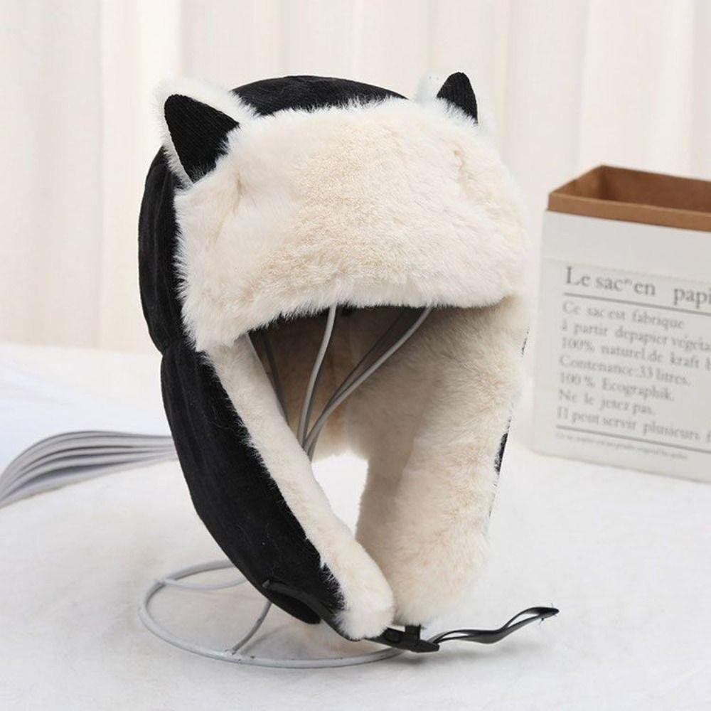 Cat Ear Balaclava Cold Proof Lamb Beanie Cute Ear-flapped Hat  Male