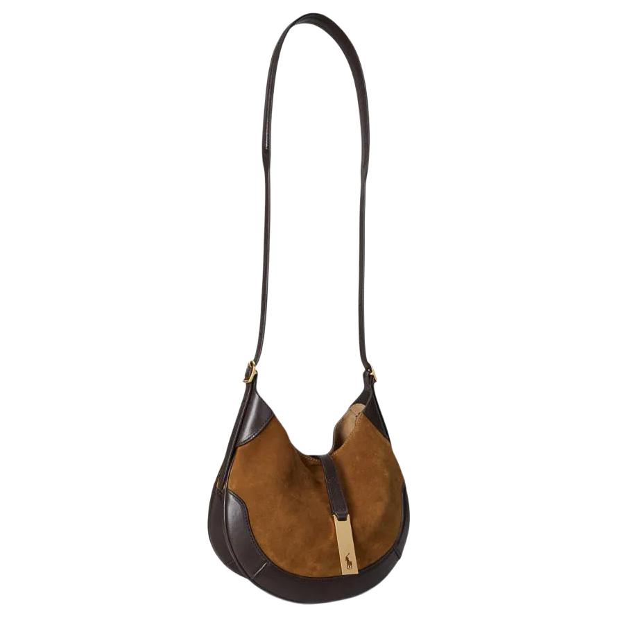 Polo Ralph Lauren Polo ID Brand Logo Patch Design Suede Leather Crossbody Shoulder Bag Small Women bags Brown Dark-Brown 428945972002