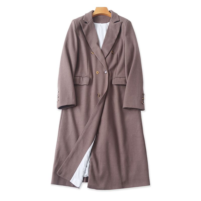 

Foreign Trade Lapel Wool coat Spring and Autumn New Long Fashion Women clothes Double Breasted Cardigan Leisure Outerwear 11434 Curry color XS