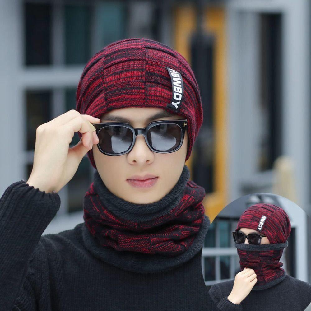 Thick Pullover Hat Scarf Suit Warm Men Women Knitted Hat Multicolor Cycling Windproof Cap Unisex