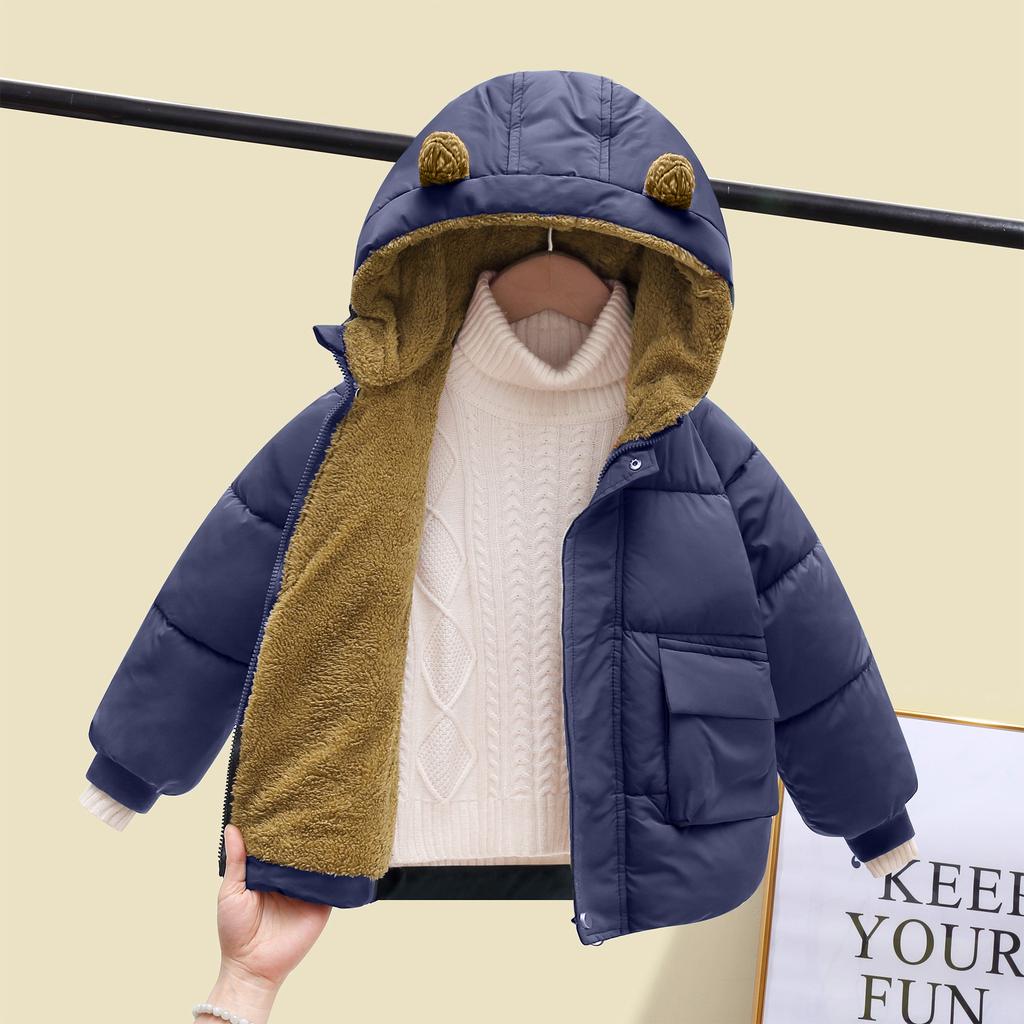 Baby Boys Girls Hooded Zipper Solid Plush Down Jackets Children's Winter Cotton-padded Thicken Warm Coat Outerwear