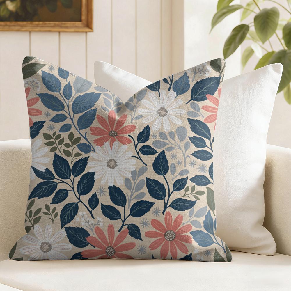 Boho Wildflowers Pattern Cushion Cover Natural Linen Pillow Cover Double-Sided Print Cushion Cover For Sofa Home Decor
