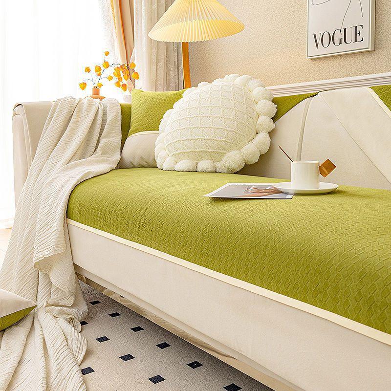 Sofa Cushion Affordable Luxury Style Non-Slip Sofa Cover Solid Color Stitching Leather Sofa Cover Cloth Cushion Towel