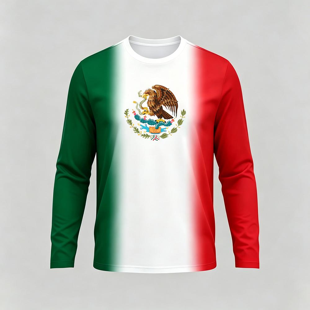 T-shirt à manches longues imprimé thème Mexique Mode Décontracté Motif Drapeau Mexicain Streetwear Homme Sport Extérieur Respirant Hauts